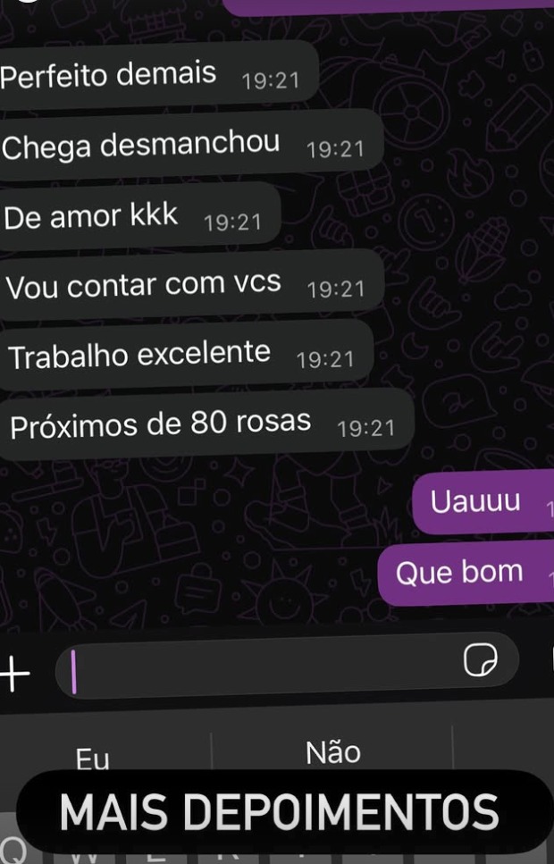 Depoimento de cliente da FloresSer via WhatsApp