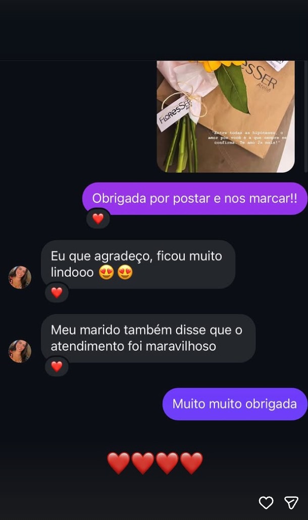 Depoimento de cliente da FloresSer via Instagram